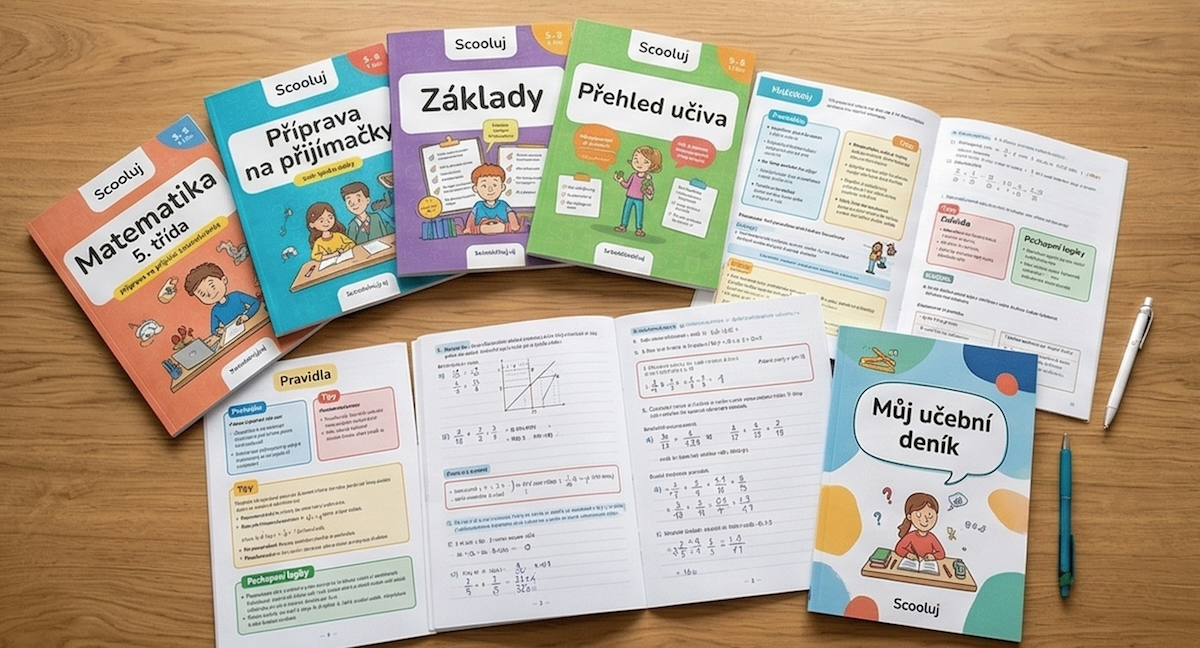 Ukázka přehledných studijních materiálů a sumářů učiva z matematiky pro 5. třídu od Scooluj.cz.