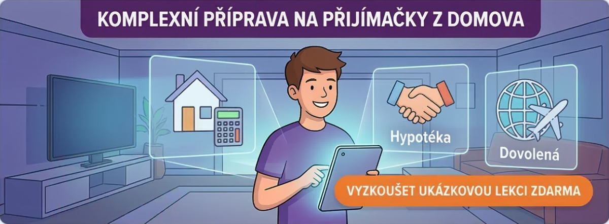 Sebevědomý student s tabletem Scooluj a ukázkovou lekcí zdarma.